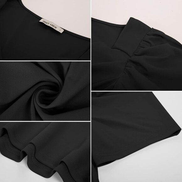 2025 Womens Tops Elegant Peplum Top Wrap V Neck Puff Short Sleeve Summer Tops Bl - Picture 6 of 8